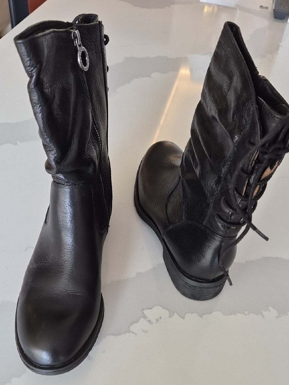 Sofft Black Mid-Calf Lace-Up Boots with Side Zip